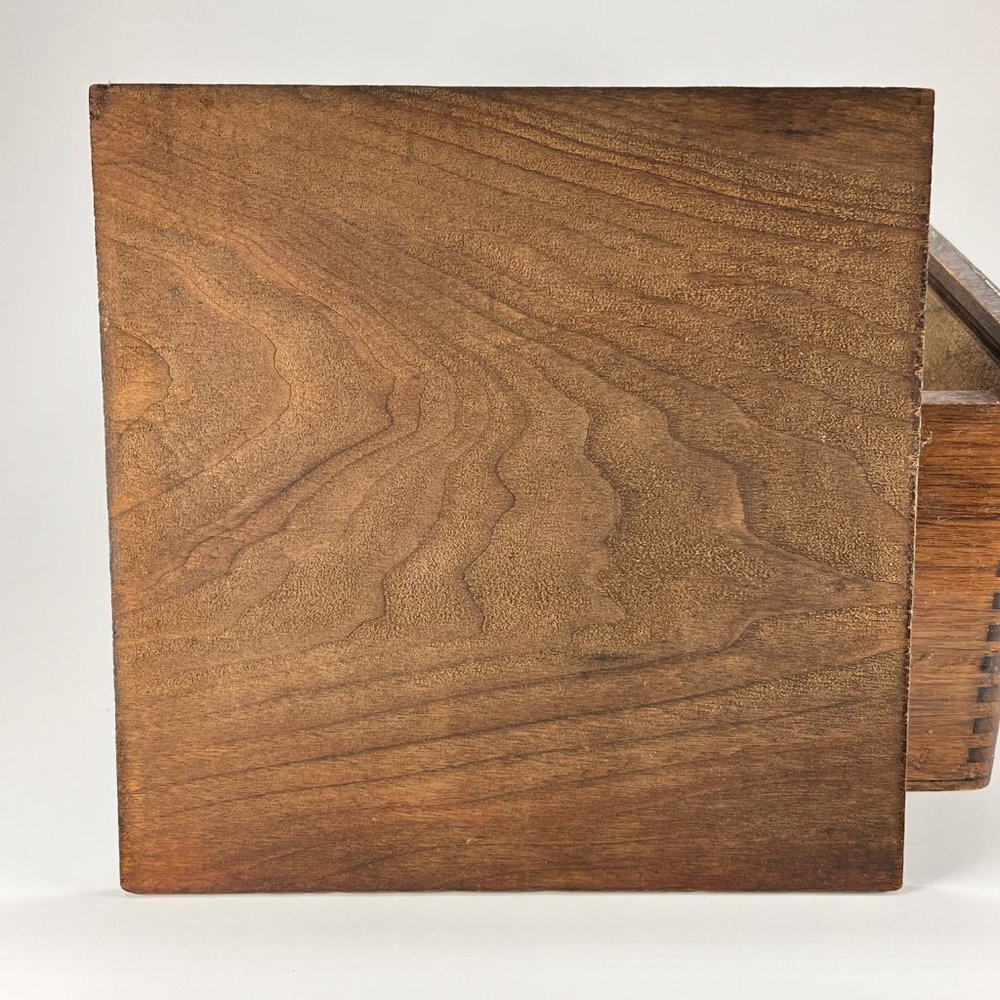 Vtg Handcrafted Finger Joint Wood Floral Recipe Box With Recipes Farmhouse - Picture 10 of 16